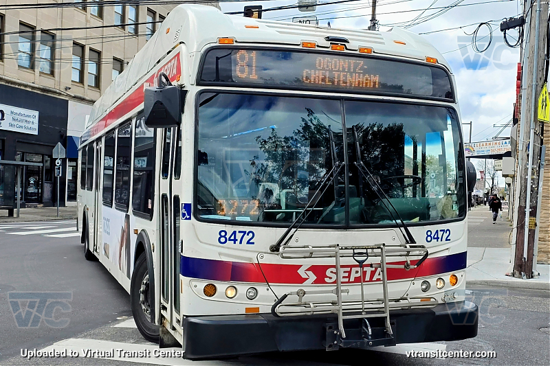 SEPTA 8472 on Route 81
Route 81 to Cheltenham-Ogontz
Keywords: SEPTA Bus;New Flyer DE40LFR