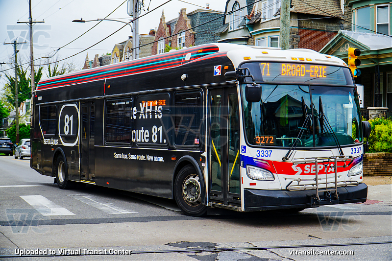 SEPTA 3337 on Route 71
Route 71 to Broad-Erie
New Flyer Xcelsior
