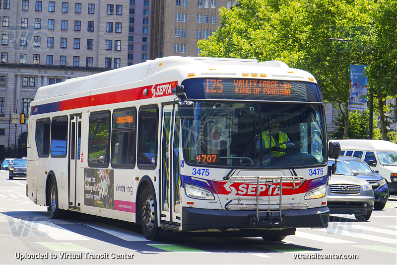 SEPTA 3475 on Route 125
Route 125 to Valley Forge via King of Prussia
Keywords: SEPTA Bus;New Flyer XDE40