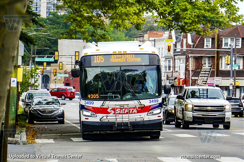 SEPTA 3499 on Route 105
Route 105 to 69th Street Transit Center

This portion of route 105 will be re-routed to operate via Haverford in the New Bus Network Phase 1
Keywords: SEPTA Bus;New Flyer XDE40;Route 105