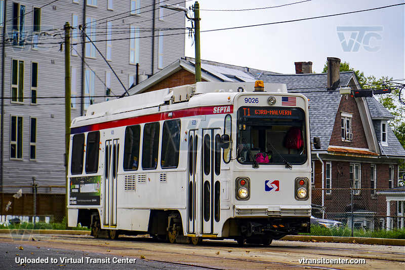 SEPTA Trolley K-Car 9026 on Route T1
Route T1 to 63rd-Malvern
Keywords: SEPTA Trolley;Kawasaki LRV