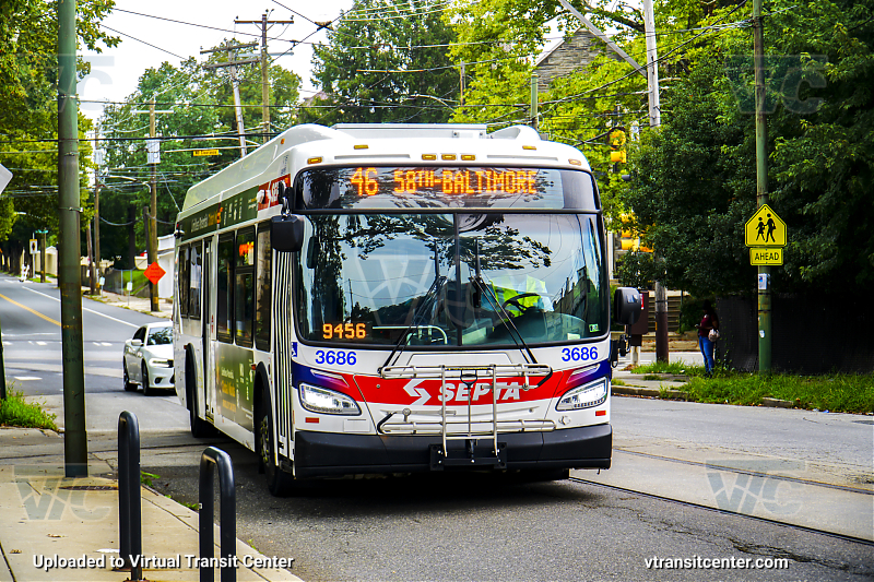 SEPTA 3686 on Route 46
Route 46 to 58th-Baltimore
Keywords: SEPTA Bus;New Flyer XDE40
