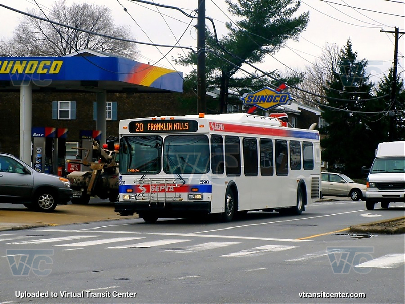 SEPTA 5901 on Route 20
Route 20 to Franklin Mills
Keywords: SEPTA Bus;New Flyer D40LF