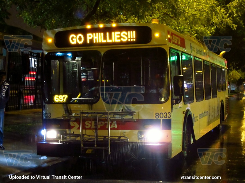 SEPTA 8033
GO PHILLIES!!!
Keywords: SEPTA Bus;New Flyer D40LF