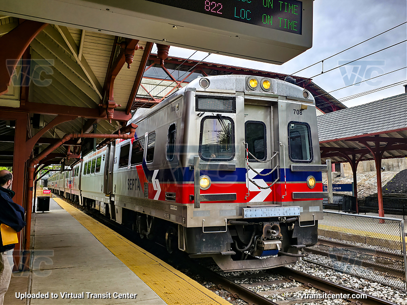 SEPTA Silverliner V 708 Leading Chestnut Hill West Line
Chestnut Hill West Line to Center City then Fox Chase
Hyundai-Rotem Silverliner V
