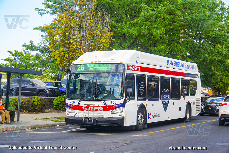 SEPTA XHE40 700 on Route 26
Route 26 to Rittenhouse-Pulaski (Signed as Frankford Transit Center via Torresdale)
Keywords: SEPTA Bus;Hydrogen Fuel Cell;New Flyer XHE40;Zero Emissions Bus