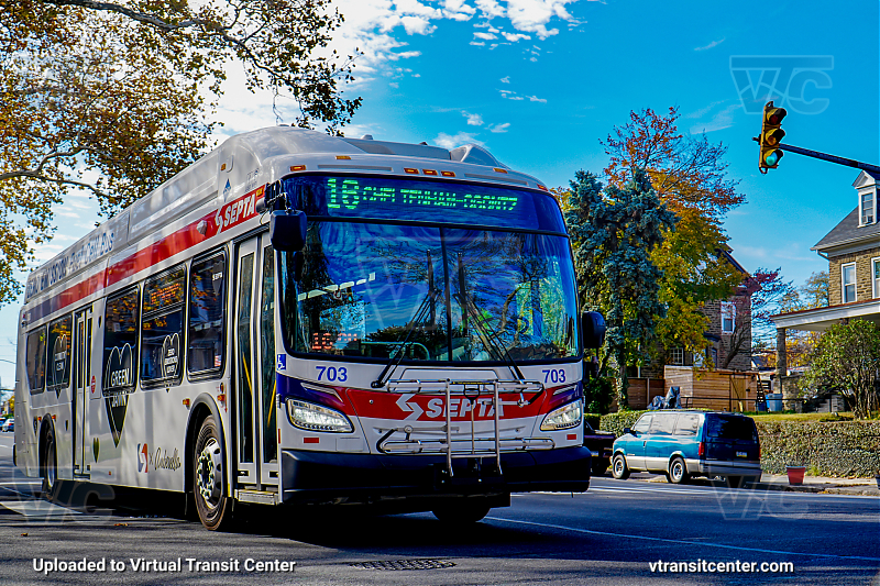 SEPTA XHE40 703 on Route 16
Route 16 to Cheltenham-Ogontz
New Flyer XHE40
Keywords: SEPTA Bus;Hydrogen Fuel Cell;New Flyer XHE40;Zero Emissions Bus