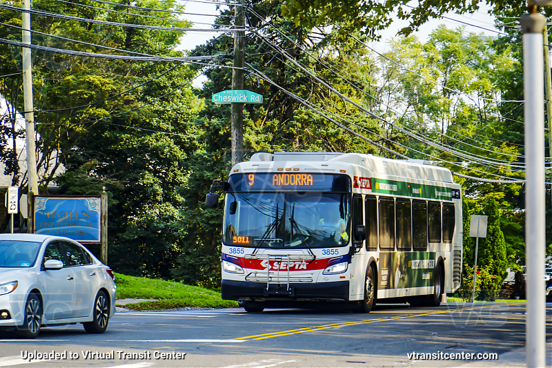 SEPTA 3855 on Route 9
Route 9 to Andorra
Keywords: SEPTA Bus;New Flyer XDE40
