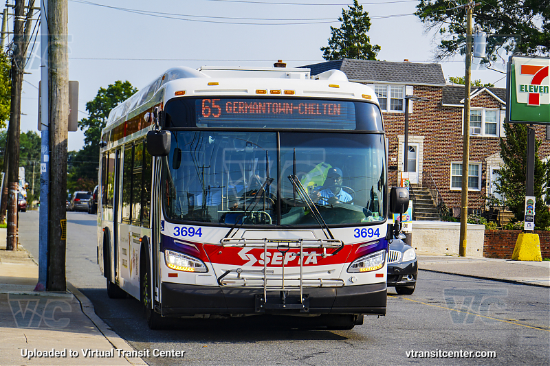 SEPTA 3694 on Route 65
Route 65 to Germantown-Chelten
Keywords: SEPTA Bus;New Flyer XDE40