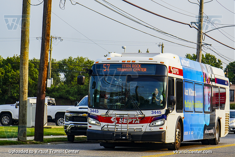 SEPTA 3445 on Route 57
Route 57 to Fern Rock Transit Center
Keywords: SEPTA Bus;New Flyer XDE40