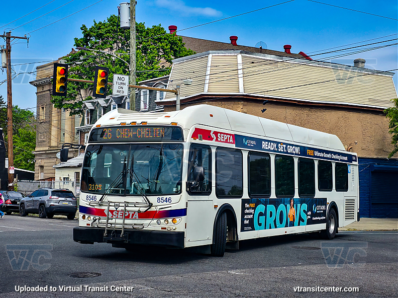 SEPTA 8546 on Route 26
Route 26 to Chew-Chelten
New Flyer DE40LFR
Keywords: SEPTA Bus;New Flyer Restyled;New Flyer DE40LFR
