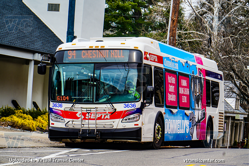 SEPTA 3636 on Route 94
Route 94 to Chestnut Hill
New Flyer XDE40
Keywords: SEPTA;New Flyer Xcelsior;New Flyer XDE40