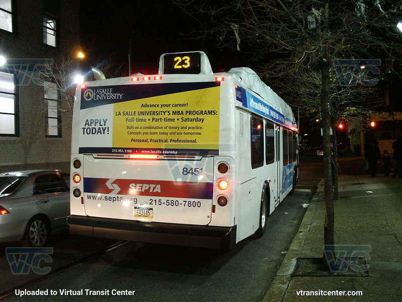 SEPTA 8451 on Route 23
Rear view
Keywords: SEPTA Bus;New Flyer Restyled;New Flyer DE40LFR