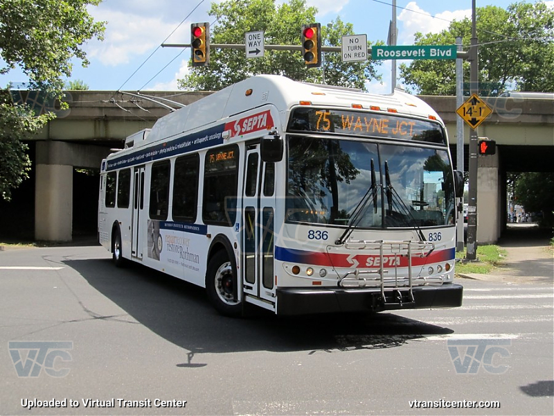 SEPTA 836 on Route 75
Route 75 to Wayne Junction
Keywords: SEPTA Bus;New Flyer E40LFR