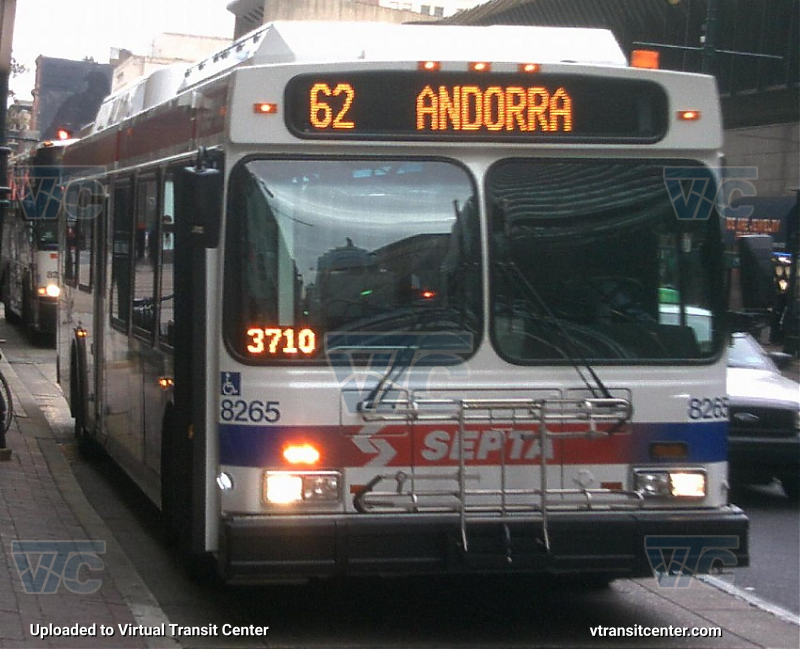 SEPTA 8265 on Route 62
Route 62 to Andorra
Keywords: SEPTA Bus;New Flyer DE40LF;2nd