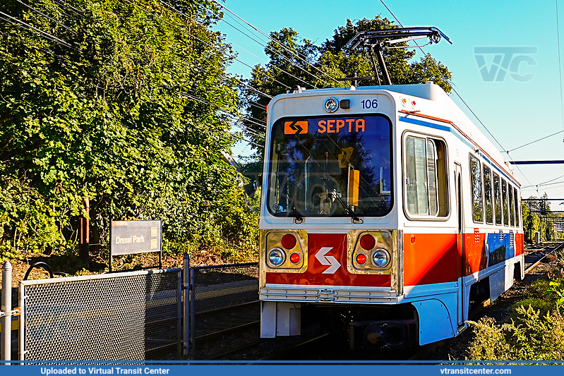 SEPTA Trolley Suburban K-car 106 on route D1
SEPTA Metro D1 Line to 69th Street Transit Center
Retro "1980's Delivery Livery"
Kawasaki DE LRV
Keywords: SEPTA Retro;SEPTADELRV