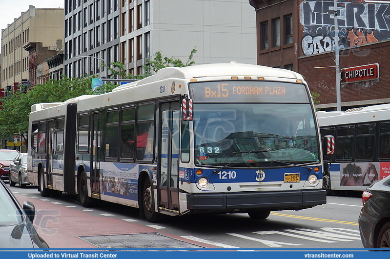 MTA New York City 1210 on route Bx15
Bx15 Fordham Plaza
NovaBus LFS Artic
125 St and 5 Av, Manhattan, New York City.
