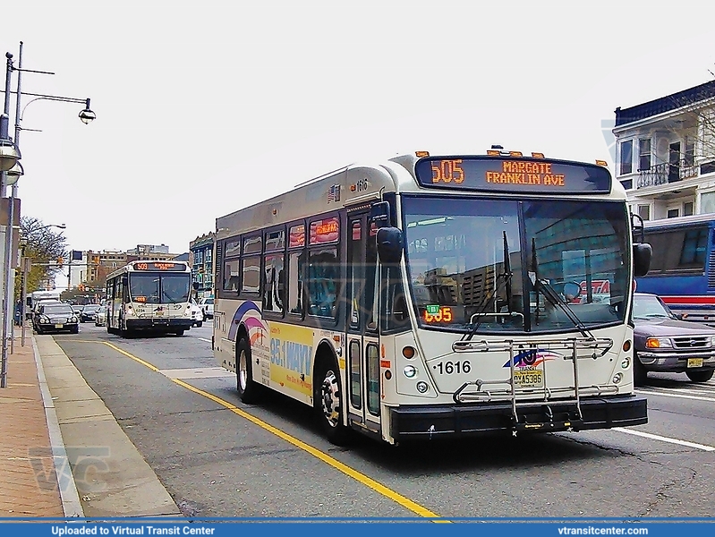 NJ Transit 1616 on route 505
505 to Margate, Franklin Avenue
North American Bus Industries (NABI) 31LFW
May 7th, 2014
