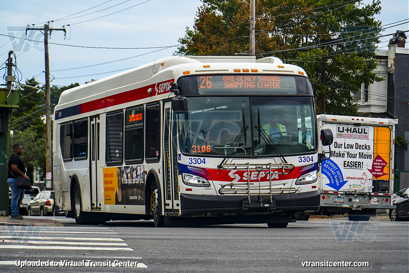 SEPTA 3304 on Route 26
Route 26 to One-Olney Square Shopping Center
Keywords: SEPTA Bus;New Flyer XDE40