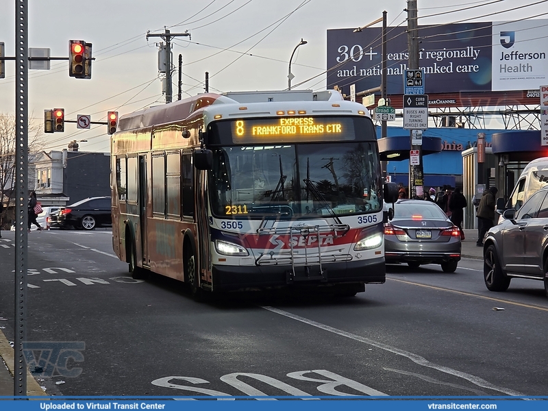 SEPTA 3505 on Route 8
Route 8 Express to Frankford Transit Center
New Flyer XDE40
Keywords: SEPTA;XDE40