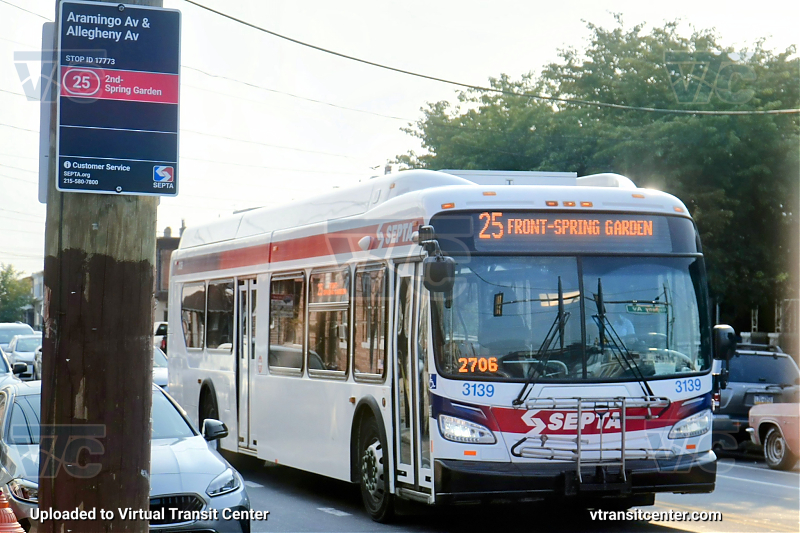 SEPTA 3139 on Route 25
Route 25 to Front-Spring Garden with a New bus network sign for the newer route 25 in the background 
Keywords: SEPTA Bus;New Flyer XDE40