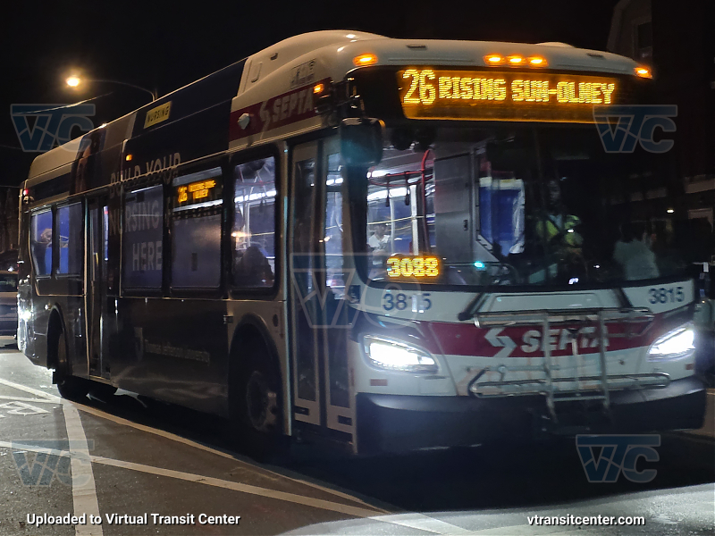 SEPTA 3815 on Route 26
Route 26 to Rising Sun-Olney 
Keywords: SEPTA Bus;New Flyer XDE40