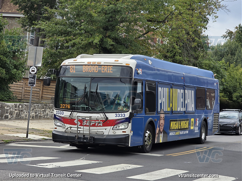SEPTA 3333 on Route 81
Route 81 Broad-Erie
Keywords: SEPTA Bus;New Flyer XDE40