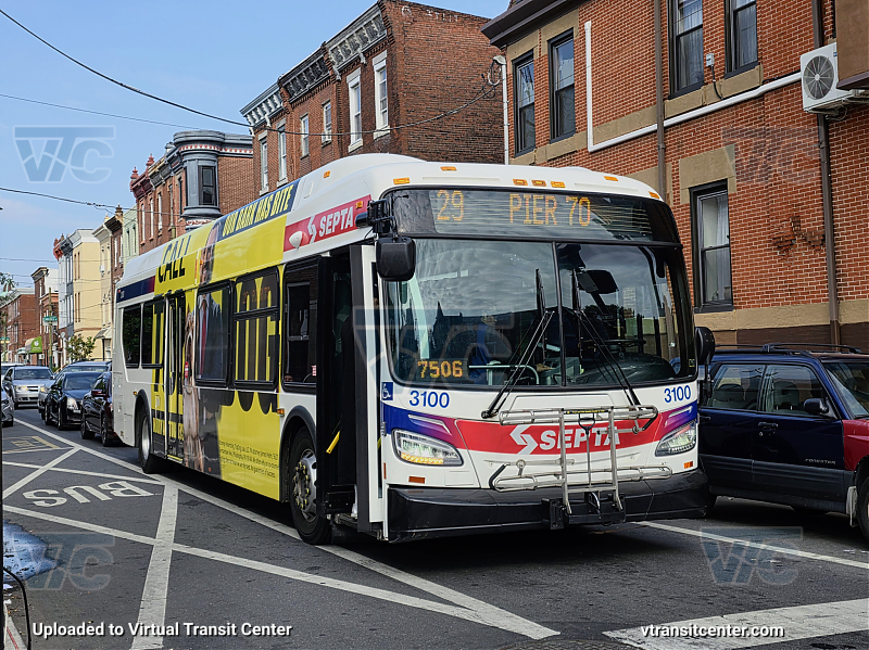SEPTA 3100 on Route 29
Route 29 to Pier 70
Keywords: SEPTA Bus;New Flyer XDE40