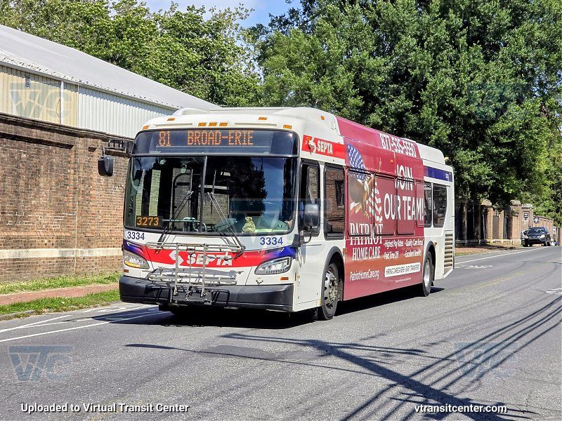 SEPTA 3334 on Route 81
Route 81 to Broad-Erie
Keywords: SEPTA Bus;New Flyer XDE40