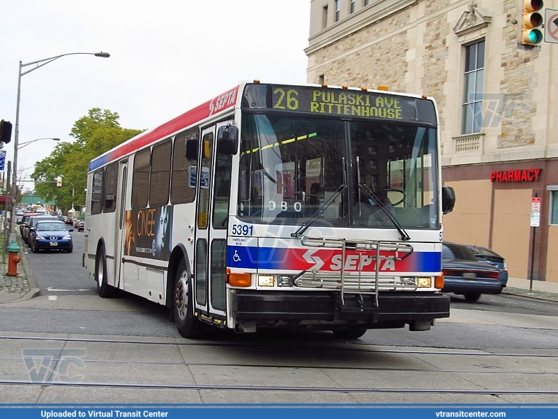SEPTA 5391 on Route 26
Route 26 to Rittenhouse-Pulaski
NABI 416.08TA
September 16th, 2011
Keywords: SEPTA;NABI416