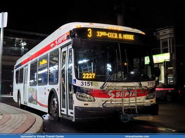 SEPTA 3151 on route 3
Route 3 to 33rd-Cecil B. Moore
New Flyer XDE40 Xcelsior
Frankford Transportation Center, Philadelphia, PA
Keywords: New Flyer;XDE40;Xcelsior