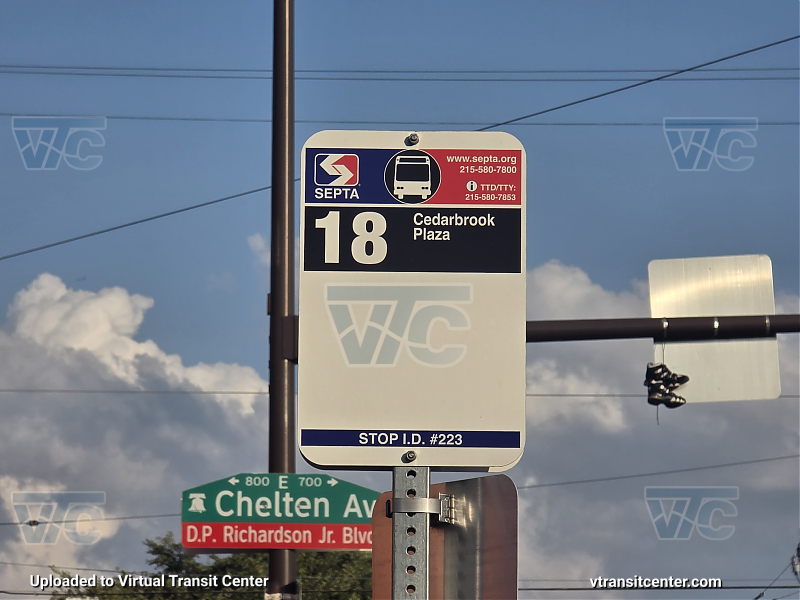 SEPTA Stop ID Style Transit Stop at Chew and Chelten
Route 18 Cedarbrook Plaza

