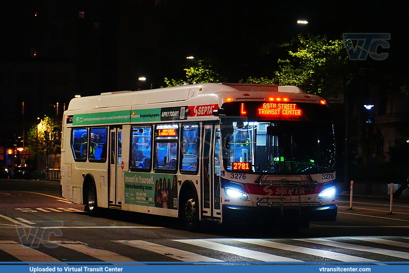 SEPTA 3276 on L1 Owl
Route L1 Shuttle to 69th Street Transit Center
New Flyer XDE40
Keywords: SEPTA;XDE40