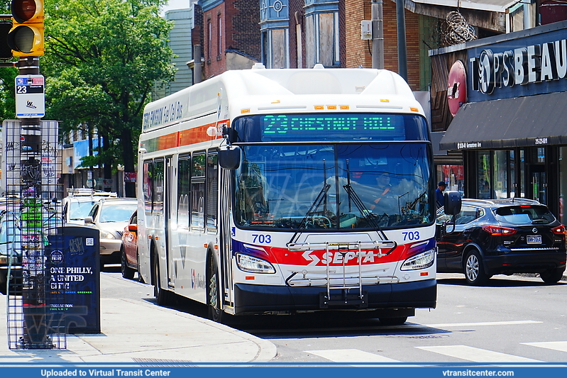 SEPTA XHE40 703 on Route 23
SEPTA Hydrogen Fuel Cell Bus Debut on Route 23
Route 23 to Chestnut Hill
New Flyer XHE40
Keywords: SEPTABus;XHE40