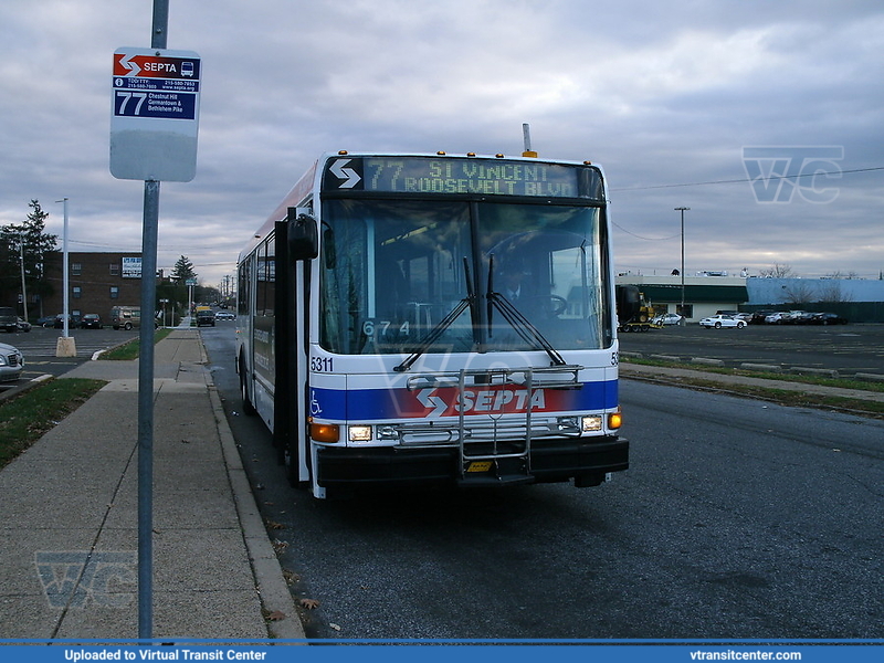 SEPTA 5311 on Route 77
Route 77 to St Vincent-Roosevelt
NABI 416.08TA
December 4th 2010
Keywords: SEPTA;NABI416