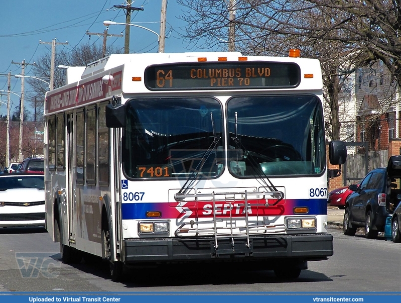 SEPTA 8067 on route 64
to Pier 70
New Flyer D40LF
46th and Market Streets
