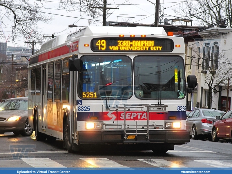 SEPTA 8325 on route 49
New Flyer DE40LF
Route 49 to 33rd-Dauphin via University City
29th Street and Girard Avenue, Philadelphia, PA
Keywords: DE40LF;Flyer;New Flyer;SEPTA