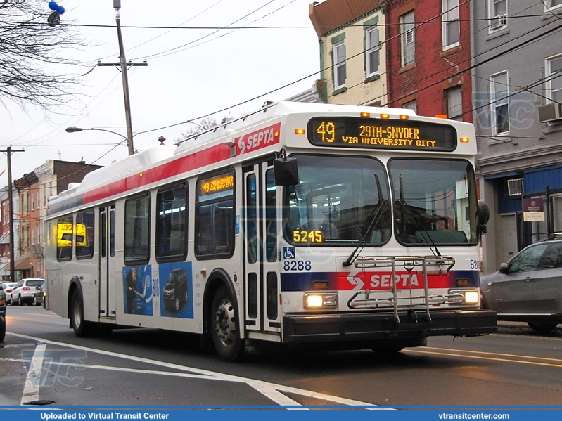 SEPTA 8288 on route 49
New Flyer DE40LF
Route 49 to 29th-Snyder via University City
Keywords: DE40LF;Flyer;New Flyer;SEPTA
