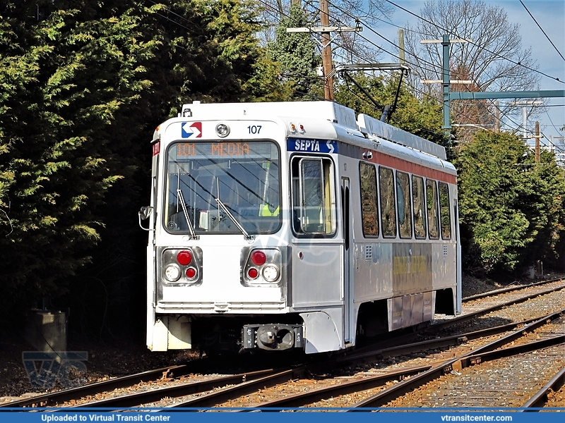 SEPTA 107 on route 101
101 to Media
1981 Kawasaki LRV DE
Drexel Hill Junction Station
