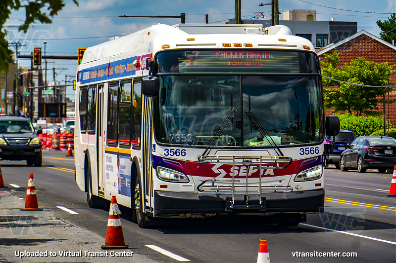 SEPTA 3566 on Route 57
Route 57 to Whitman Plaza via Front-Godfrey

This was taken on the first day of the new bus network Phase 1 changes. The sign incorrectly says Packer Marine Terminal on this and many other buses in this direction.
Keywords: SEPTA Bus;New Flyer XDE40