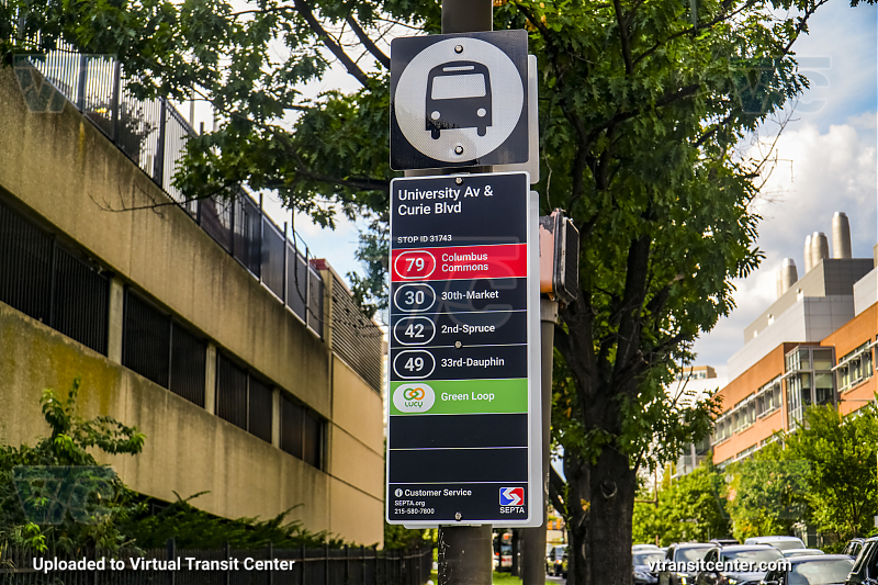 SEPTA New Bus Network Transit Stop at University and Curie
Route 79 to Columbus Commons
Route 30 to 30th-Market
Route 42 to 2nd-Spruce
Route 49 to 33rd-Dauphin
