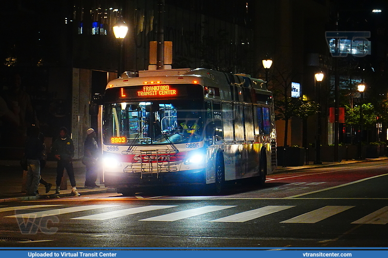 SEPTA 3695 on L1 Owl
Route L1 Shuttle to Frankford Transit Center
New Flyer XDE40
Keywords: SEPTA;XDE40