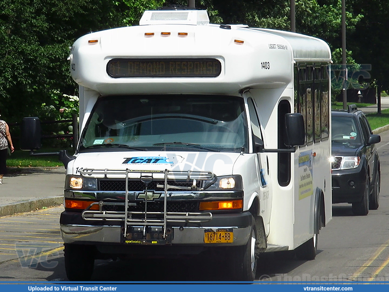 Tompkins Consolidated Area Transit - TCAT 1403 on route 41
1403 and 1402 are the only two buses of this kind in the fleet. These can usually be spotted on the 41 line.

This one is a Chevrolet/ARBOC Cutaway van
Keywords: Tompkins TCAT;Chevrolet;ARBOC;Chevrolet Gaval