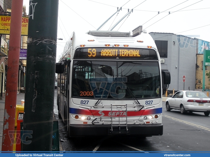 SEPTA 827 on Route 59
Route 59 to Arrott Terminal
New Flyer E40LFR
November 14th 2009
Keywords: SEPTAE40LFR
