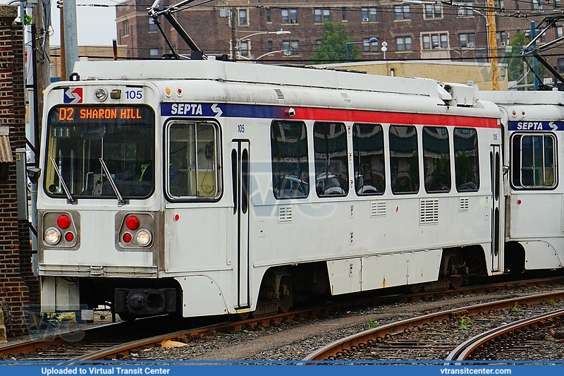 SEPTA Trolley Suburban K-Car 105 on D2
SEPTA Metro D2 Line Sharon Hill 
Kawasaki Series 100 LRV
Keywords: SEPTATrolley;Kawasaki