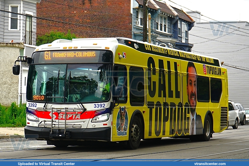 SEPTA 3392 on Route G1
Route G1 to Frankford-Columbus
New Flyer XDE40

