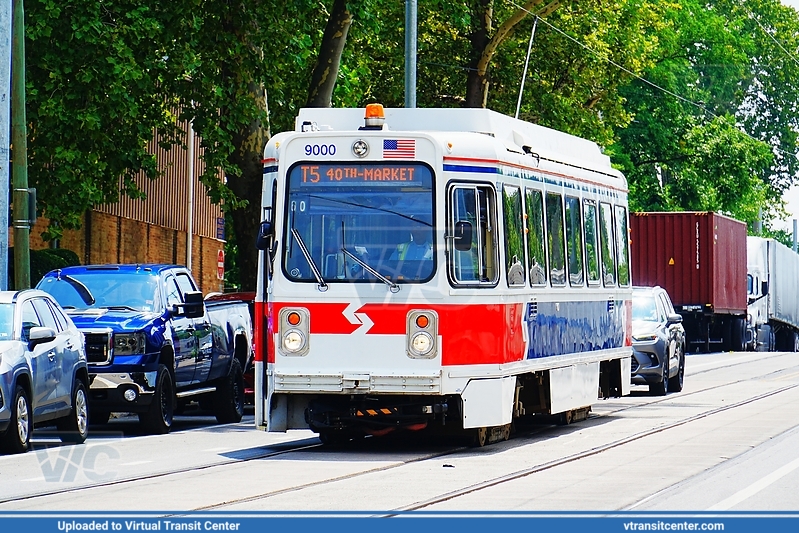 SEPTA Trolley K-car 9000 on Route T5
Route T5 to 40th-Market (Former Route 36)
Retro "1980's Delivery Livery"
Kawasaki LRV
