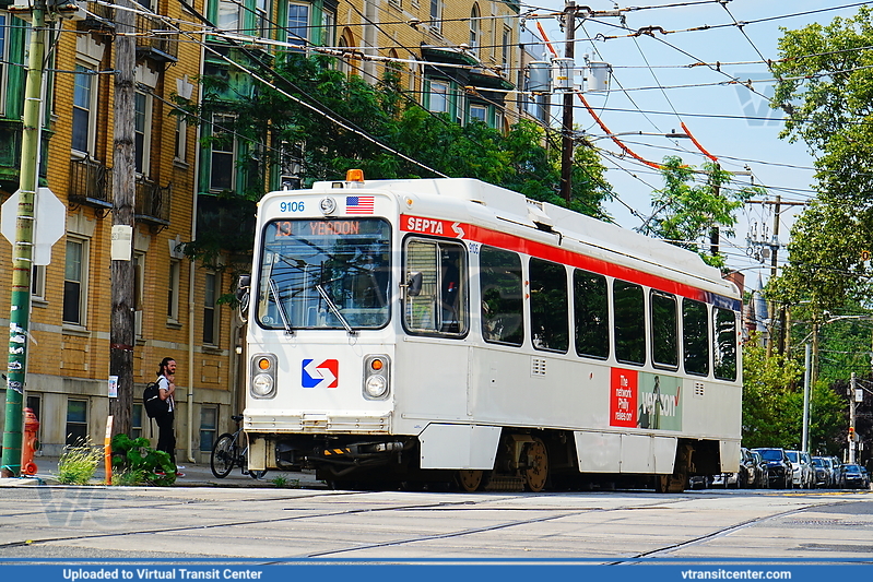 SEPTA Trolley K-car 9106 on Route T3
Route T3 to Yeadon (former route 13)
Kawasaki LRV

