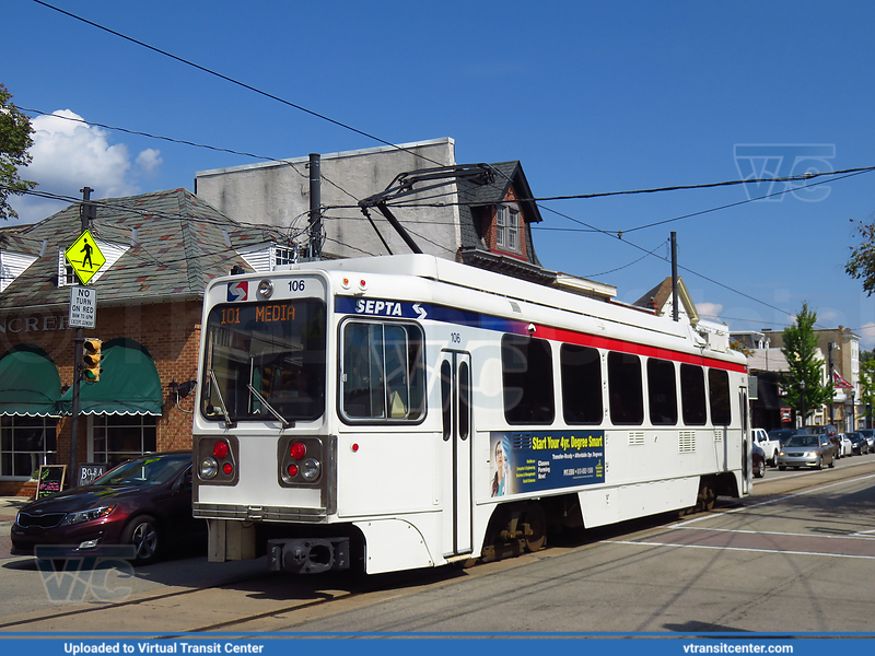 SEPTA Trolley Suburban K-Car 106 On Route 101
101 to Media
Kawasaki Series 100 LRV
Keywords: SEPTA;Kawasaki LRV;Trolley