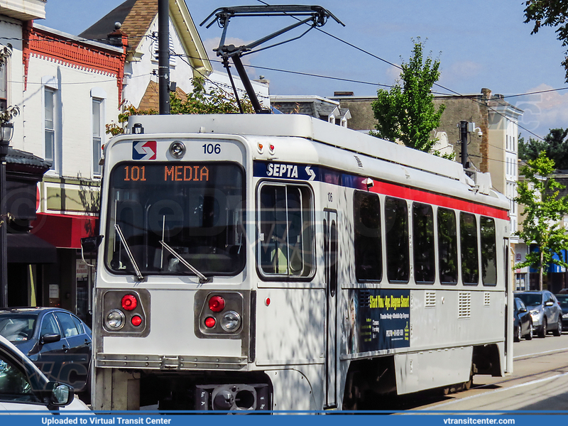 SEPTA Trolley Suburban K-Car 106 On Route 101
101 to Media
Kawasaki Series 100 LRV
Keywords: SEPTA;Kawasaki LRV;Trolley
